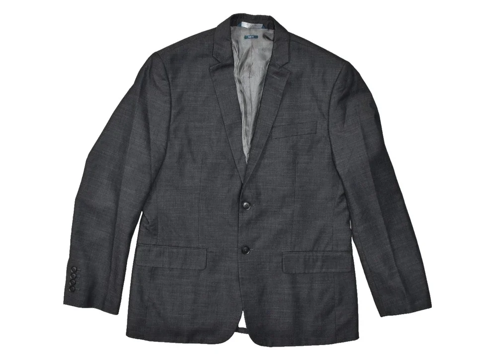 Perry Ellis 42 Short Slim Fit Gray Micro-Twill 2-Button Lined Sport Coat Jacket